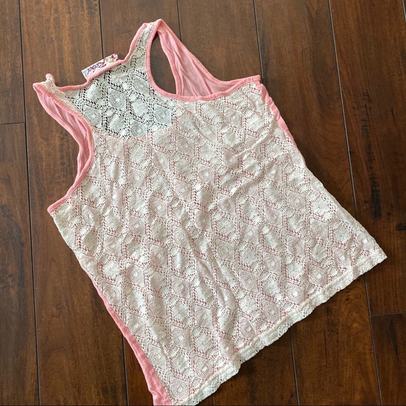 Coral Pink Lace Back Tank Top Size Small - Picture 3 of 4
